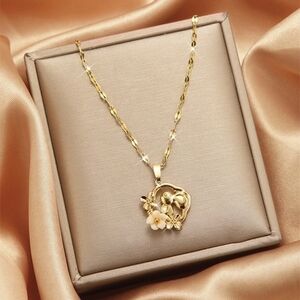 Goldtone Floral Bunny Pendant Necklace